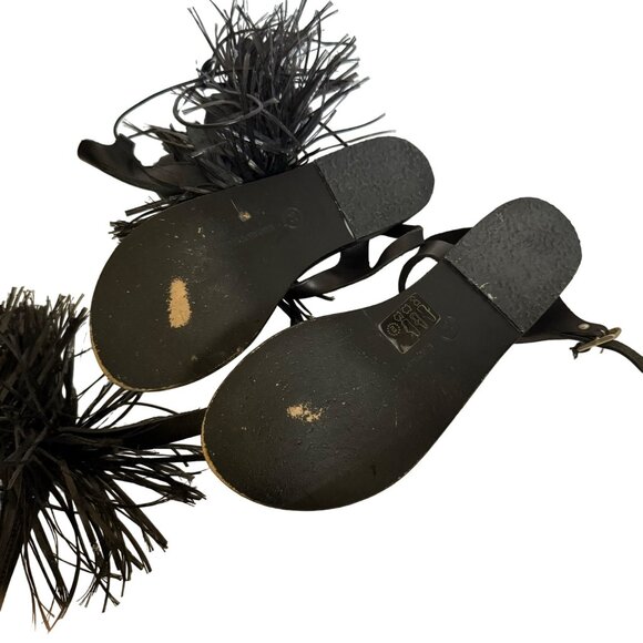 Marios Schwab Rihanna Black Ancient Greek Gladiator Sandals Fringe Womens 36 - Picture 6 of 7